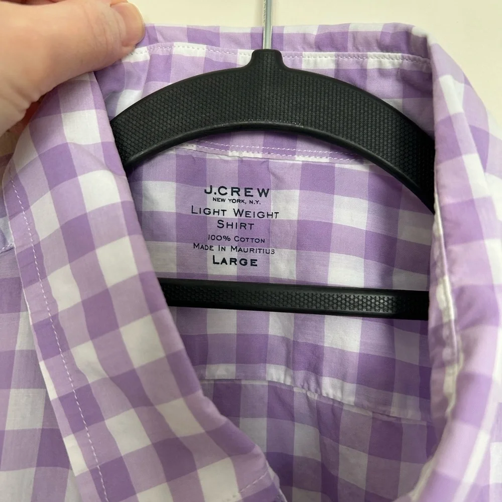 J.Crew Button Down Shirt Purple Large Gingham Lightweight Cotton‎ Mens